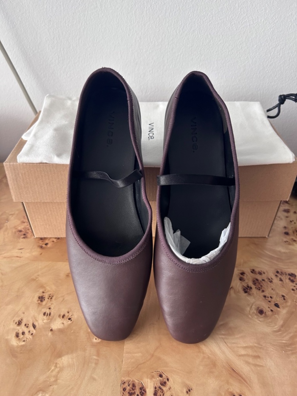 $275 NIB Vince Vivian Brown Leather Square Toe Mary Jane Ballet Flats 7.5M